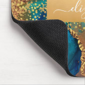 金ゴールドターコイズオレンジ大理石ウォーターカラーモノグラム マウスパッド (コーナー)