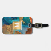 金ゴールドターコイズオレンジ大理石ウォーターカラーモノグラム ラゲッジタグ (正面横)