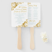 金ゴールドターコイズハイビスカス熱帯結婚式 プログラム ハンドファン (正面&裏面)