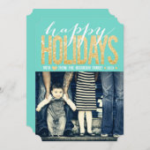金ゴールドターコイズハッピーホリデイズフォトフラットカード シーズンカード (正面/裏面)