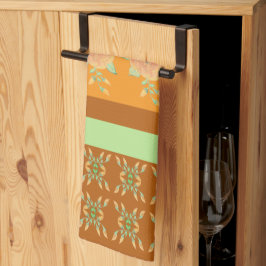 金ゴールドターコイズパターン（の模様が）ある緑 キッチンタオル