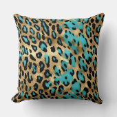金ゴールドターコイズヒョウ印刷 クッション (正面)