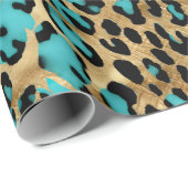 金ゴールドターコイズヒョウ印刷 ラッピングペーパー (ロールコーナー)