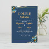 金ゴールドターコイズフローラ二重共同誕生日 招待状 (スタンド正面)