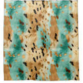 金ゴールドターコイズブラックアニマルプリント シャワーカーテン (正面)