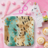 金ゴールドターコイズブラックアニマルプリント ペーパープレート (パーティー)