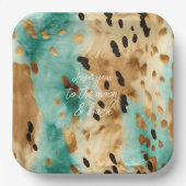 金ゴールドターコイズブラックアニマルプリント ペーパープレート (正面)