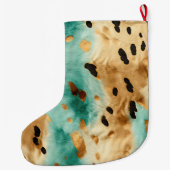 金ゴールドターコイズブラックアニマルプリント ラージクリスマスストッキング (裏面)