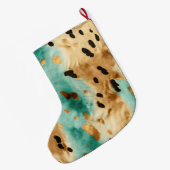 金ゴールドターコイズブラックアニマルプリント ラージクリスマスストッキング (裏面 (吊り時))