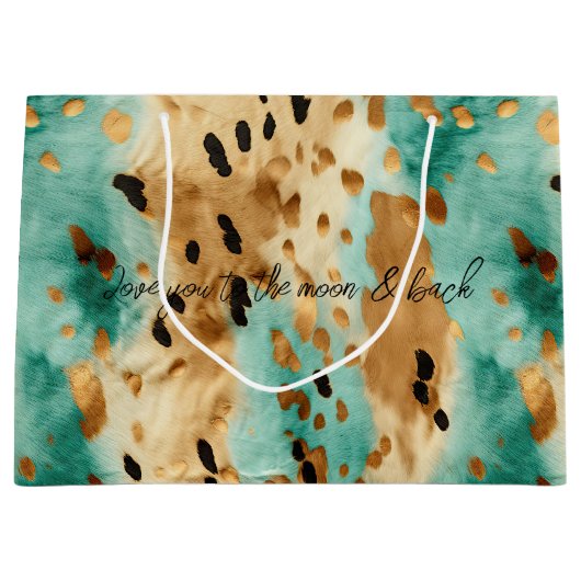 金ゴールドターコイズブラックアニマルプリント ラージペーパーバッグ (正面)