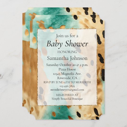 金ゴールドターコイズブラックアニマルプリント 招待状 (正面/裏面)