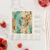 金ゴールドターコイズブラックアニマルプリント 縁ありランチョンナプキン (インサイチュ)