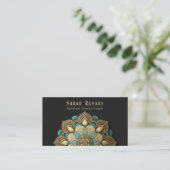 金ゴールドターコイズロータスフラワーブラック 名刺 (スタンド正面)