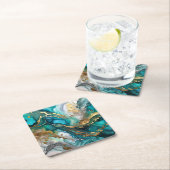 金ゴールドターコイズ大理石紙コースター スクエアペーパーコースター (インサイチュ)