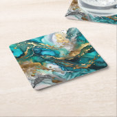 金ゴールドターコイズ大理石紙コースター スクエアペーパーコースター (アングル)
