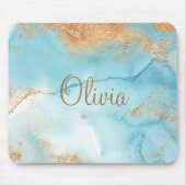 金ゴールドターコイズ抽象芸術モダン名 マウスパッド (正面)
