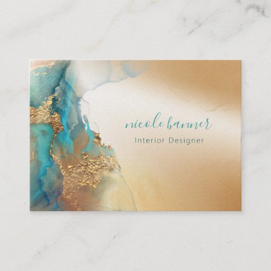 金ゴールドターコイズ抽象芸術水色 名刺 (正面)