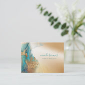 金ゴールドターコイズ抽象芸術水色 名刺 (スタンド正面)