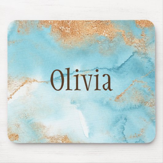 金ゴールドターコイズ水色抽象芸術名モダン マウスパッド (正面)