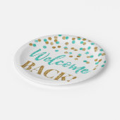 金ゴールドターコイズ紙吹雪ウェルカムバック紙プレート ペーパープレート (アングル)