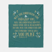 金ゴールドターコイズ賛美の数値聖なる書物、 経典祈りの言葉 フリースブランケット (正面)