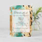 金ゴールドターコイズ黒動物誕生日 招待状 (スタンド正面)