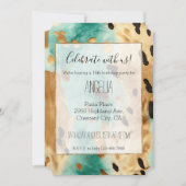 金ゴールドターコイズ黒動物誕生日 招待状 (正面)