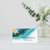 金ゴールドタートルティール(緑がかった色)インクビーチフロントレンタル 名刺 (スタンド正面)