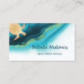 金ゴールドタートルティール(緑がかった色)インクビーチフロントレンタル 名刺 (正面)