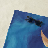 金ゴールドタートルトライバルブルーウォーターカラーモノグラムビーチ ビーチタオル (インサイチュ)