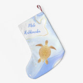 金ゴールドタートルトライバルブルーマーブルメルカリキマカ スモールクリスマスストッキング (裏面 (吊り時))