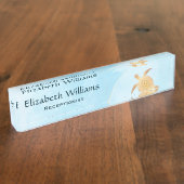 金ゴールドタートルブルーインクモノグラムコースタル デスクネームプレート (側面)