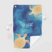 金ゴールドタートルブルーウォーターカラーモノグラムビーチ ゴルフタオル (インサイチュ)