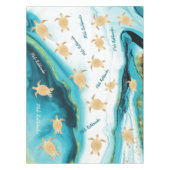 金ゴールドタートルホワイトティール（緑がかった色）インクメレカリキマカ テーブルクロス (正面)