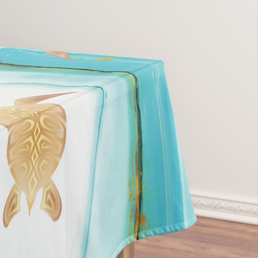 金ゴールドタートルホワイトティール（緑がかった色）インクメレカリキマカ テーブルクロス (インサイチュ)