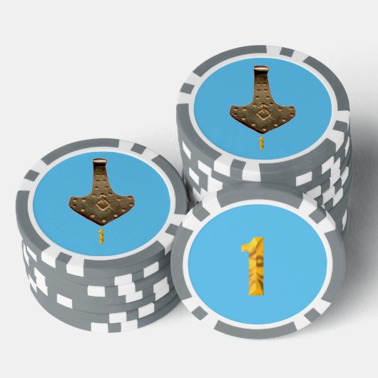 金ゴールドターハンマーブルーグレー1ストライプのトランプのポーカーチップ ポーカーチップ (積み重ね)