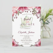 金ゴールドダイアモンズティーポットフローラブルゴーニュブライダルシャワー 招待状 (スタンド正面)