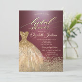 金ゴールドダイアモンズドレスダークブルゴーニュブライダルシャワー 招待状 (スタンド正面)