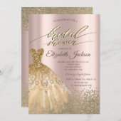 金ゴールドダイアモンズドレスバラ金ゴールドブライダルシャワー 招待状 (正面/裏面)