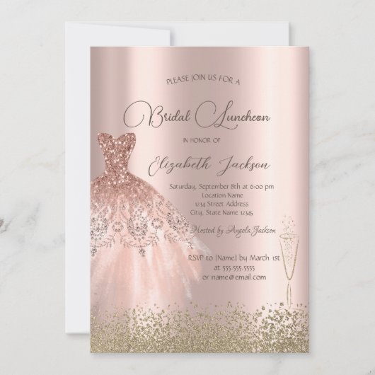 金ゴールドダイアモンズドレスバラ金ゴールドブライダルルンチョン 招待状 (正面)