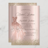 金ゴールドダイアモンズドレスバラ金ゴールドブライダルルンチョン 招待状 (正面/裏面)