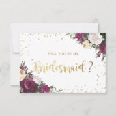 金ゴールドダイアモンズバーガンディフローラブライデスメイドカード 招待状 (正面)