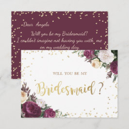 金ゴールドダイアモンズバーガンディフローラブライデスメイドカード 招待状