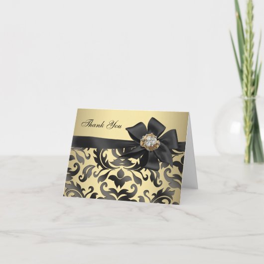 金ゴールドダイアモンズブラックダマスクサンキューカード サンキューカード (正面)