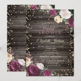 金ゴールドダイアモンズブルゴーニュフローラウッドブライダルシャワー 招待状