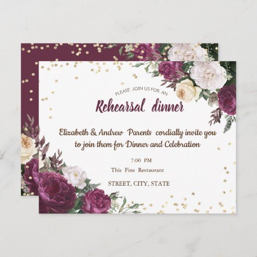 金ゴールドダイアモンズブルゴーニュフローラリハーサルディナー 招待状 (正面/裏面)