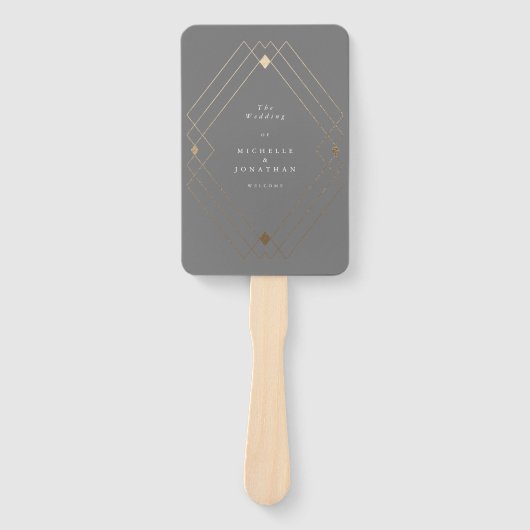 金ゴールドダイアモンドグレー幾何学模様デコギャツビー結婚ズ ハンドファン (正面)