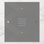 金ゴールドダイアモンドグレー幾何学模様デコギャツビー結婚ズ ワインラベル (シングルラベル)