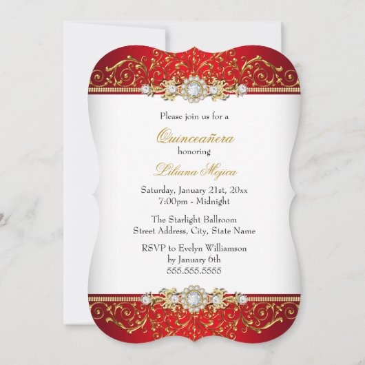 金ゴールドダイアモンドレッドグラマーキンセアニェラ招待状 招待状 (裏面)