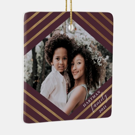 金ゴールドダイストライプヤモンドバーガンディ2フォトクリスマス セラミックオーナメント (右)